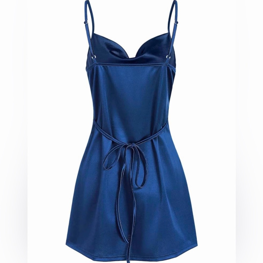 Zaful Royal Blue Satin Cowl Mini Dress - Picture 2 of 2